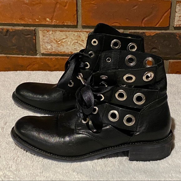 Unique Black Leather Italian Combat Boots - Picture 2 of 10